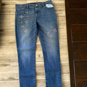 The Children's Place Girls Size 14 Denim Jeans with Purple/pink beaded design